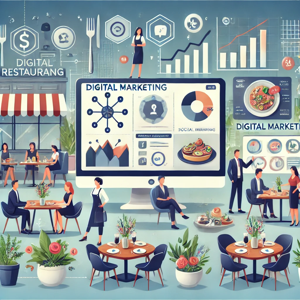 Digital marketing services for restaurants by PulseSpark AI, featuring marketing analytics, social media strategy, and performance metrics for casual dining, fine dining, and cafes